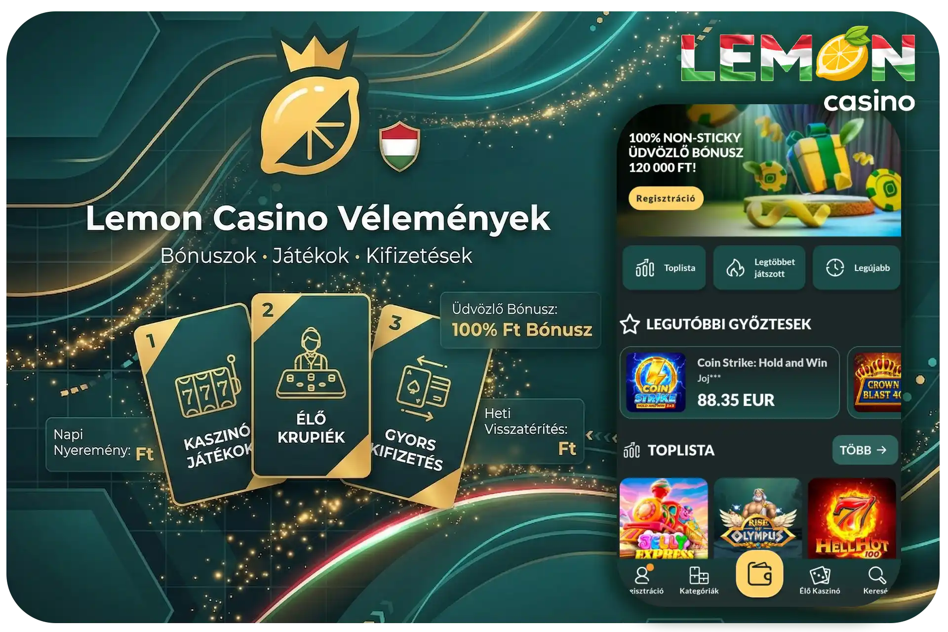 Lemon Casino áttekintés – bónuszok, játékok, gyors kifizetések és mobil kaszinó élmény egy helyen